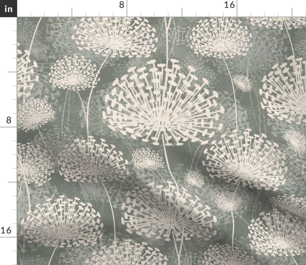 Vintage Style Dandelions Gray Cream Neutral Flowers Floral Nature Custom Printed Fabric by Spoonflower Various Fabrics by the Yard or Fat Quarter